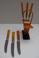 Bakelite Set of Fruit Knives With Bakelite Holder