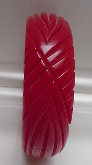 Bakelite Red Carved Bangle