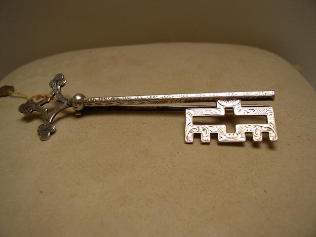 Victorian Sterling Silver Key Brooch