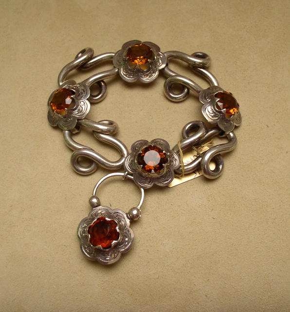 Victorian Sterling Link Bracelet with Citrines