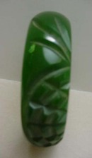 Bakelite Vintage Green Carved Bangle Bracelet