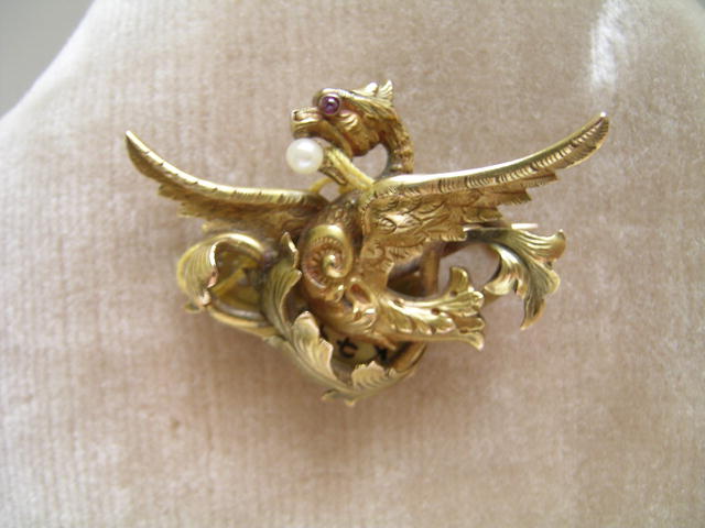 French Antique 18 Ct. Griffin Brooch