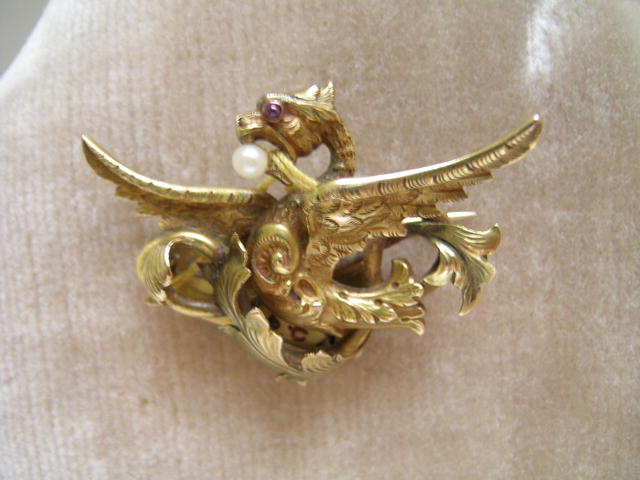 French Antique 18 Ct. Griffin Brooch