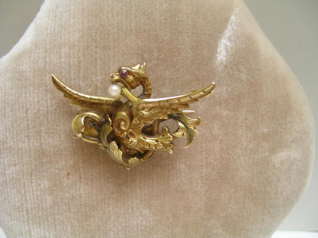 French Antique 18 Ct. Griffin Brooch