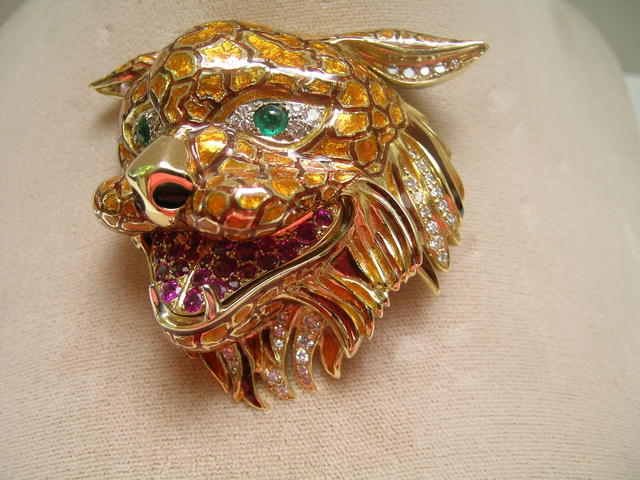 18 Ct.Gold/ Enamel / Rubies/ Diamonds/ Emerald