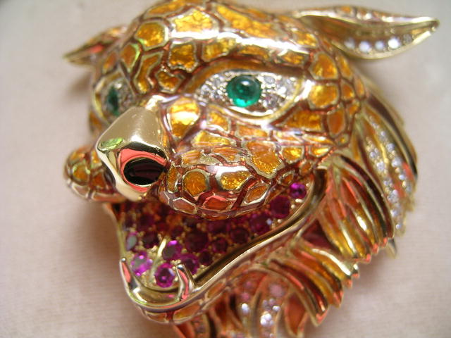 18 Ct.Gold/ Enamel / Rubies/ Diamonds/ Emerald