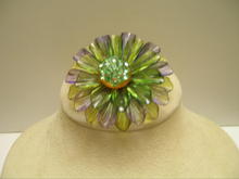 Purple and Green plastic flower brooch