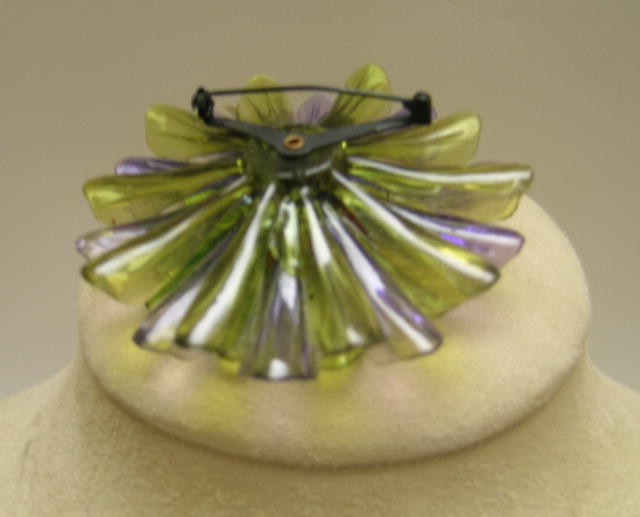 Purple and Green plastic flower brooch