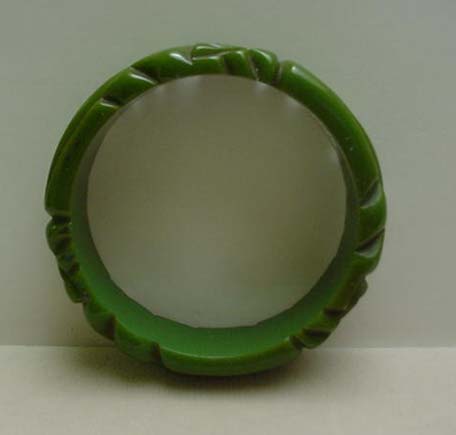 Bakelite green carved bangle
