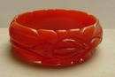 Bakelite Deeply Carved Coral Bangle Bracelet