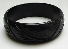 Bakelite Black Carved Leaf Bangle
