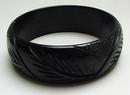 Bakelite Black Carved Leaf Bangle