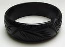 Bakelite Black Carved Leaf Bangle