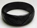 Bakelite Black Carved Leaf Bangle