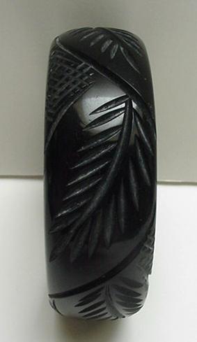 Bakelite Black Carved Leaf Bangle