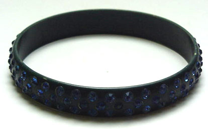 Celluloid Vintage Dark Blue Bangle with Dark Blue rhinestones