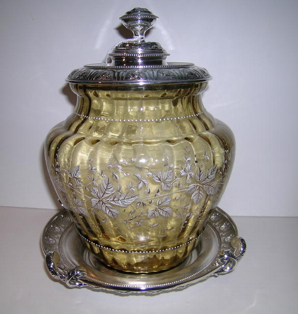 Vict. Etched Glass / Silver Plate Punch Bow