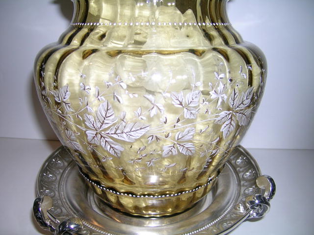 Vict. Etched Glass / Silver Plate Punch Bow