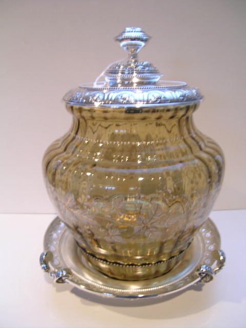 Vict. Etched Glass / Silver Plate Punch Bow