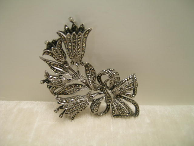 Vintage English Marcasite Flower Brooch