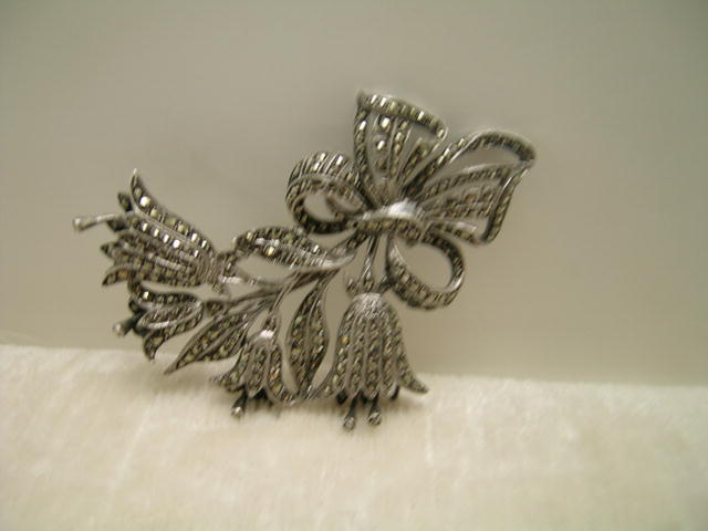 Vintage English Marcasite Flower Brooch