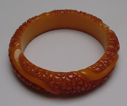 Bakelite Carmel Carved Bangle