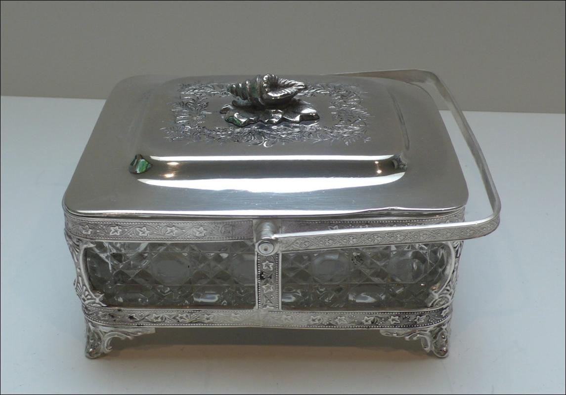 Victorian Silver plate and glass sardine box