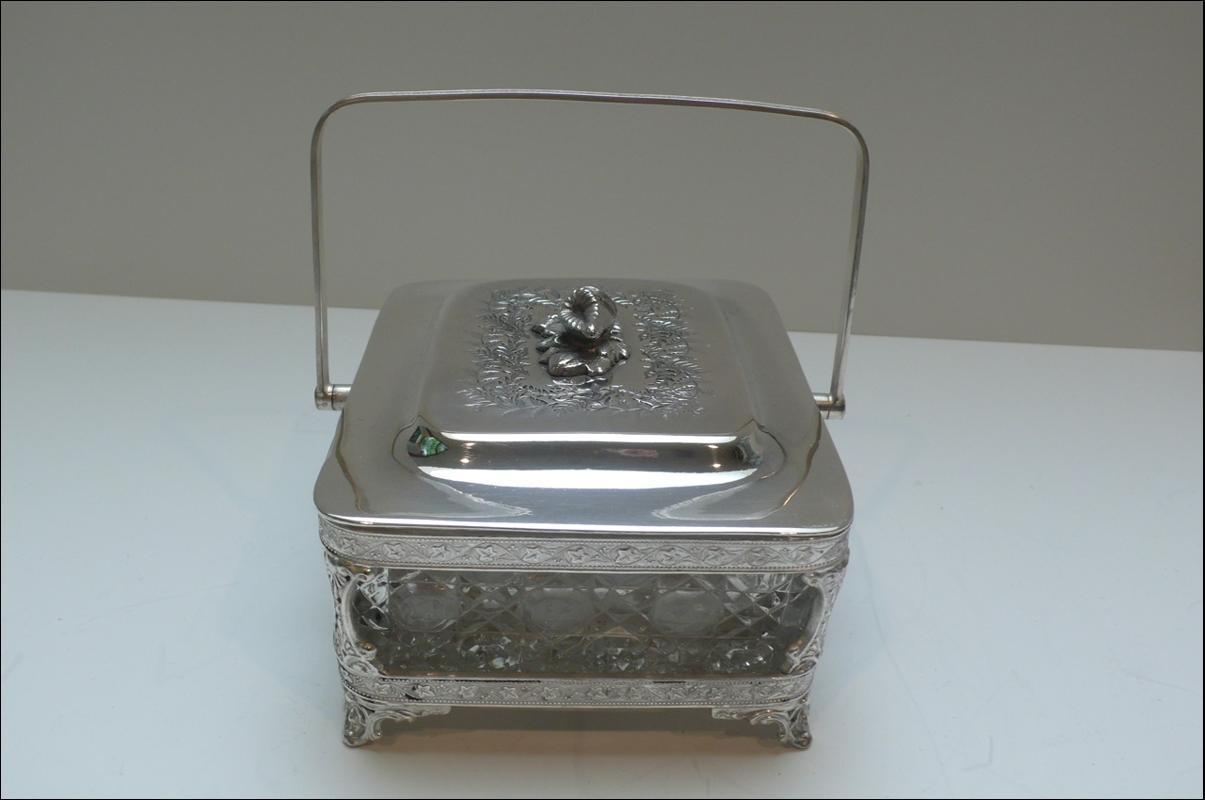 Victorian Silver plate and glass sardine box