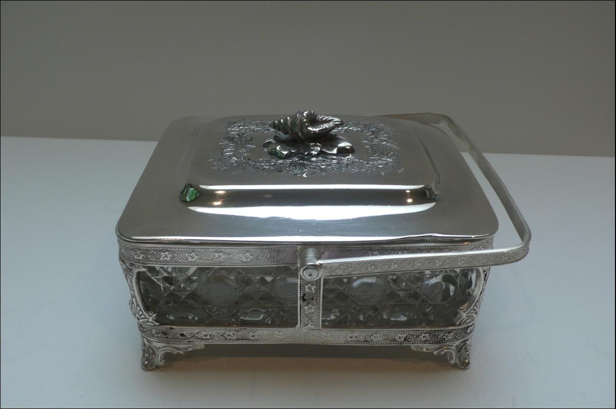 Victorian Silver plate and glass sardine box
