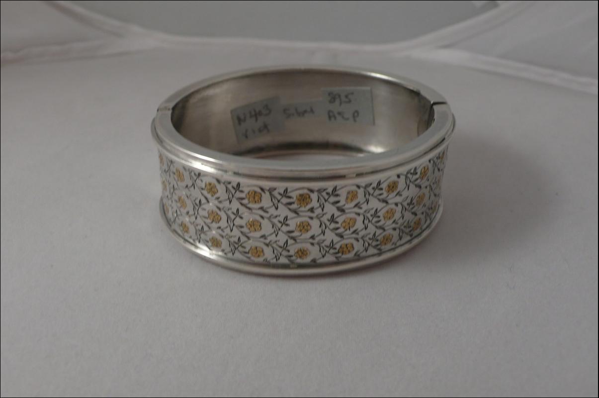 Victorian Sterling Bangle with Gold Flowers