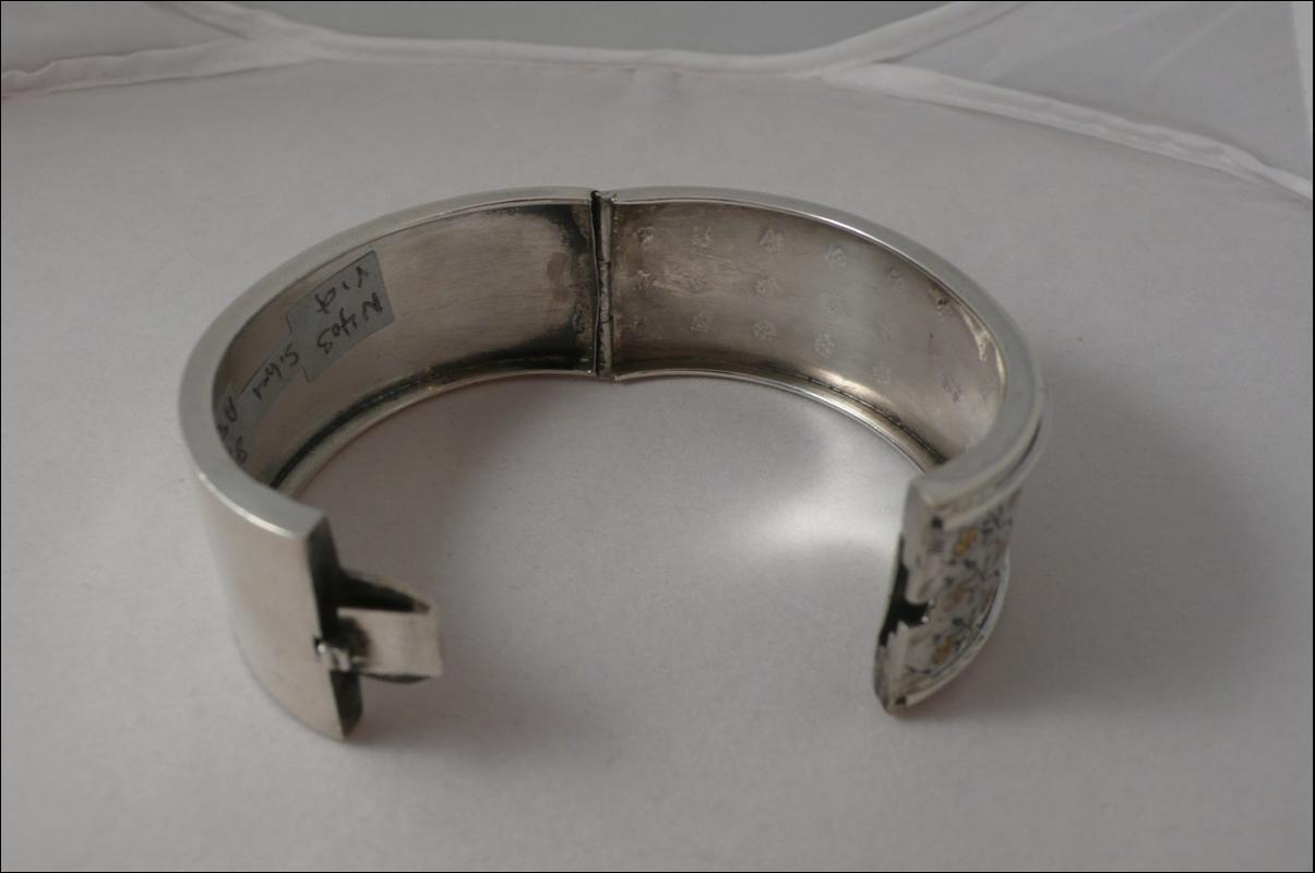 Victorian Sterling Bangle with Gold Flowers