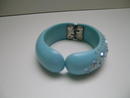 Lucite Weiss Blue Hinged Bangle with Rhinestones