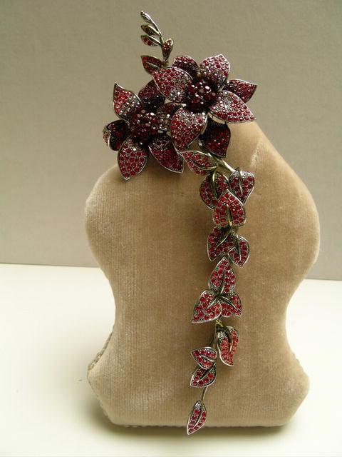 Fabulous Costume Crystal Red Magnolia Brooch