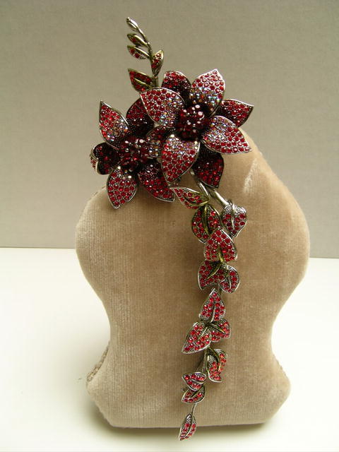 Fabulous Costume Crystal Red Magnolia Brooch