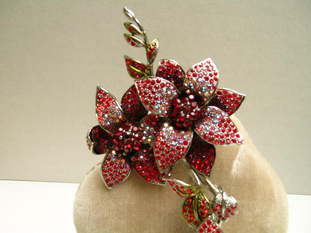Fabulous Costume Crystal Red Magnolia Brooch