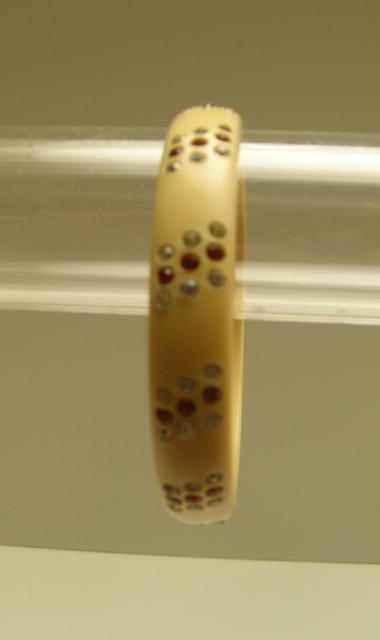 Celluloid Vintage Rhinestone Bangle: gold and white