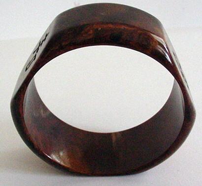 Brown marbelized bakelite bangle with Chinese Characters