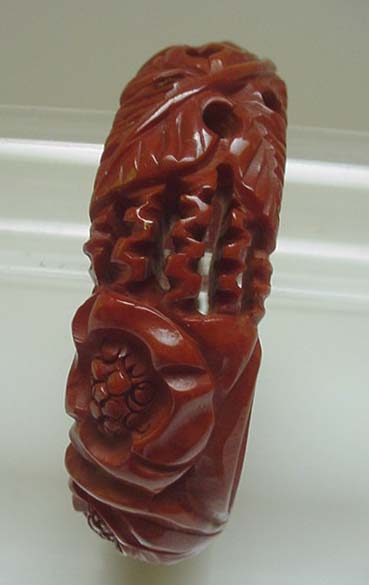 Bakelite Chocolate Lotus Carved Bangle