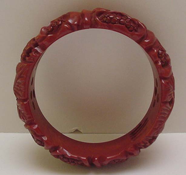 Bakelite Chocolate Lotus Carved Bangle