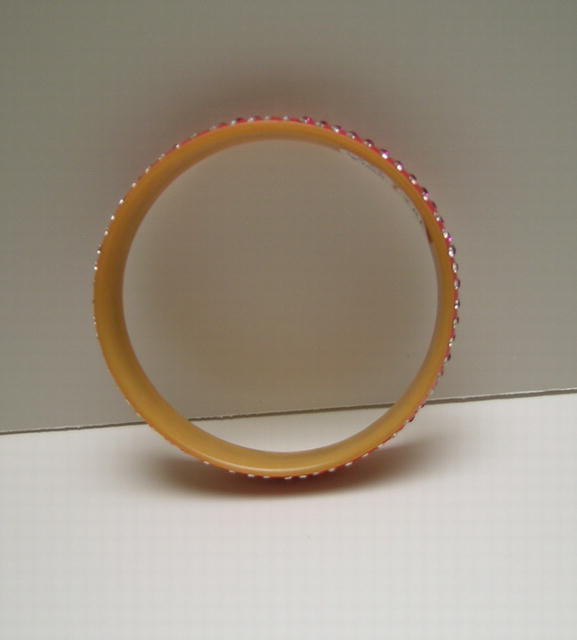 Celluloid Bangle:Pink and Cream with white