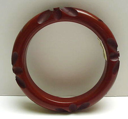 Dark Chocolate Brown Bakelite Carved Bangle