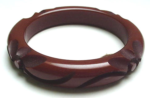 Dark Chocolate Brown Bakelite Carved Bangle