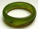 Bakelite Applejuice Green Carved Bangle