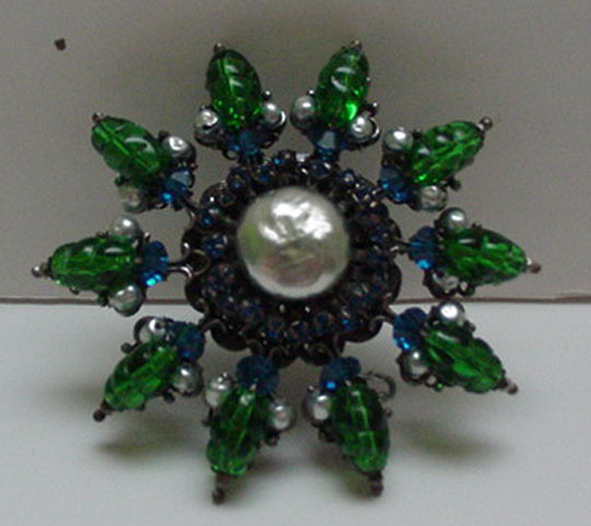 Miriam Haskell Pearl and Glass brooch