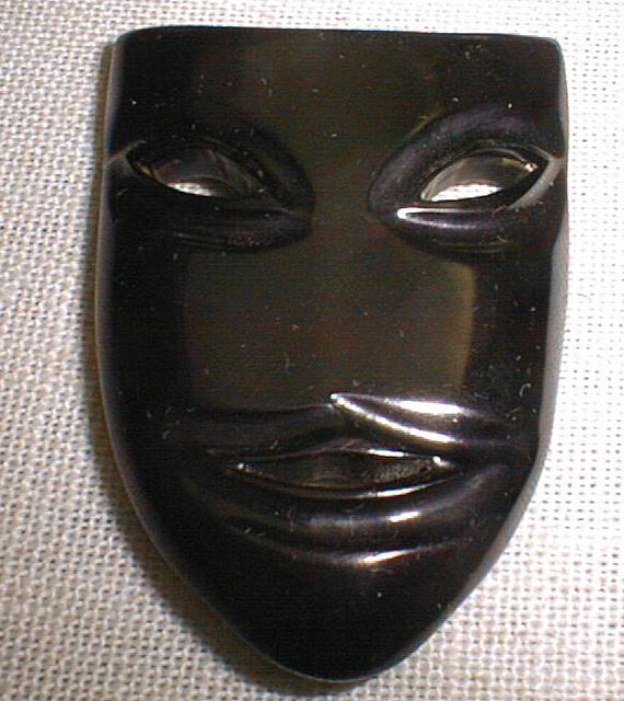 Bakelite Black Drama Mask Brooch