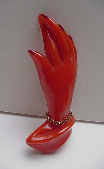 Bakelite Hand with crossed fingers pin