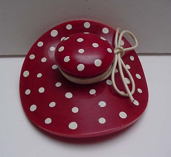 Bakelite Vintage Red Hat with white dots brooch