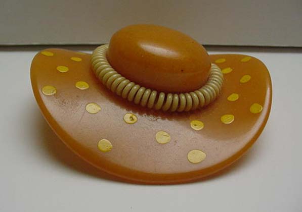 Bakelite Butterscotch Vintage Hat with Dots