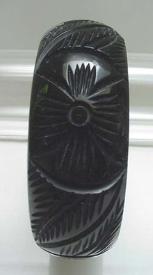 Bakelite Carved Black Bangle Bracelet