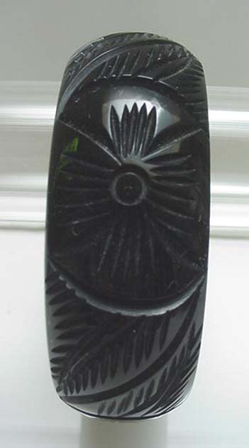 Bakelite Carved Black Bangle Bracelet